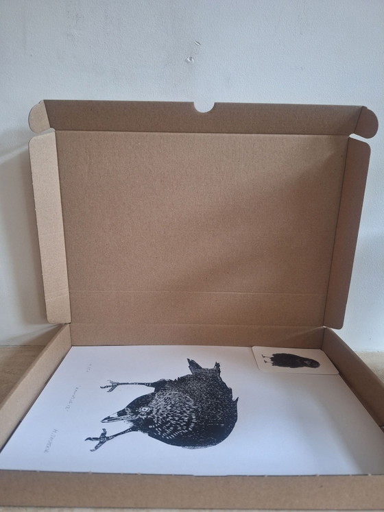 Linocut bird / 'Kauwtje' – M. Jasperse, Art, Paper (photo 7 of 7)