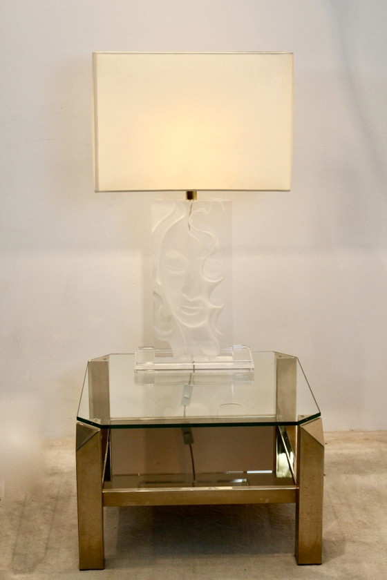 Grande lampada da tavolo in Lucite e ottone di Fabianart Rome, Italia, Lampade da tavolo, Mid Century Modern (foto 3 di 10)