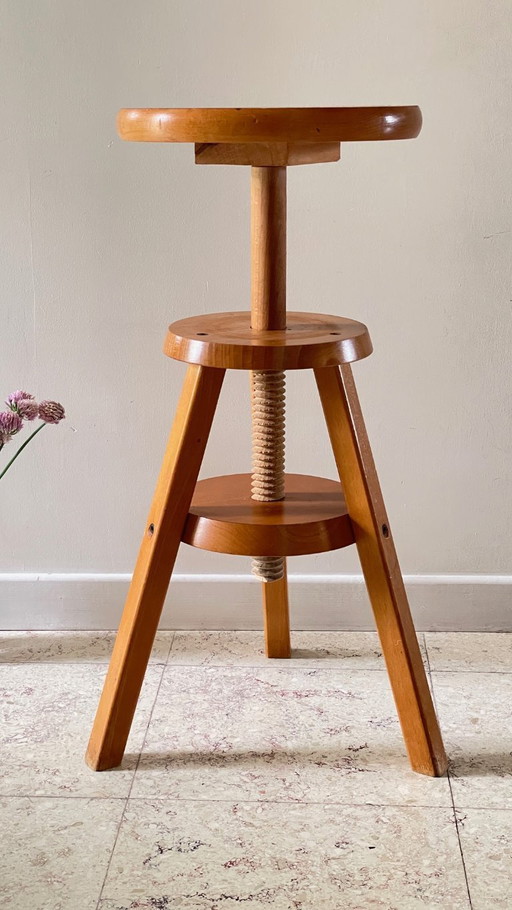 Vintage Solid Beech Screw Stool