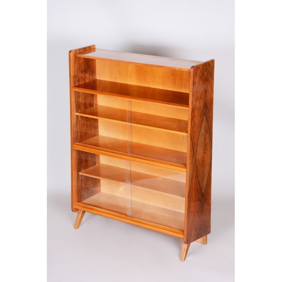 Image 1 of Vintage walnut and glass bookcase by Tatra Pravenec, Czech 1950