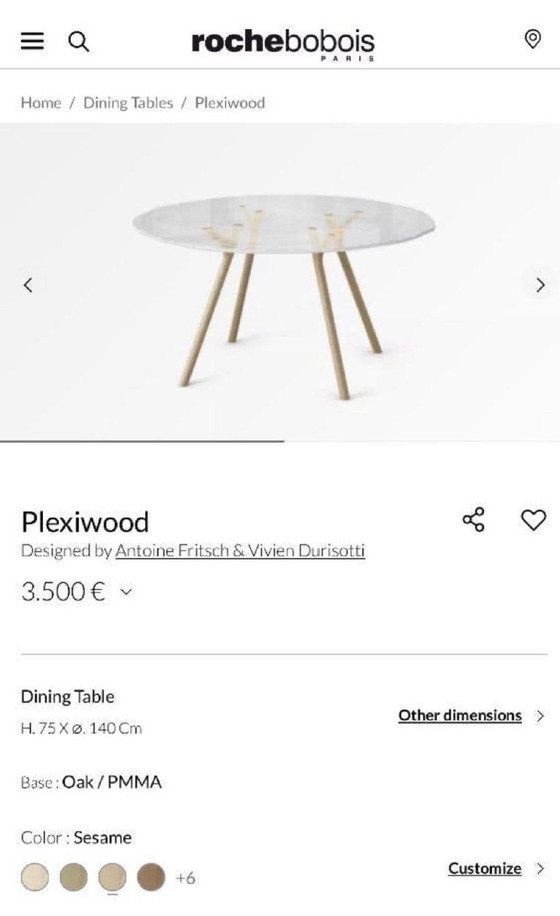 Mesa de comedor de diseño Roche Bobois - Plexiwood – Mesas de comedor, Plexiglass (photo 5 of 5)