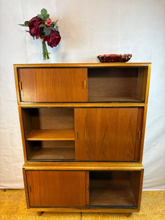 Image 1 of Mid-Century Retro Vintage Teak Stacking Bookcase by Simplex   Modular Design • Elegant Storage • British Mid-Century Craftsmansh