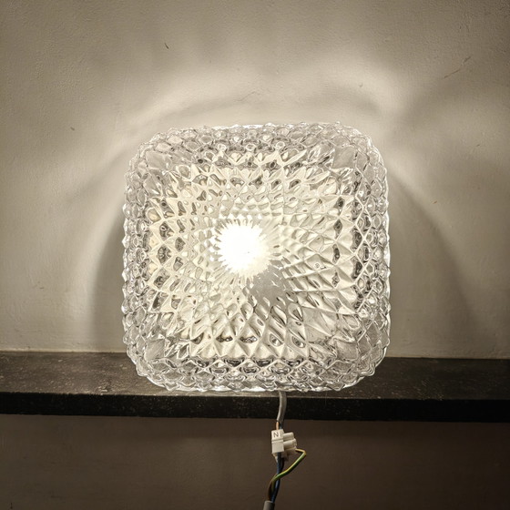 Image 1 of Vintage Ice Glass Flush Mount Ceiling / Wall Lamp – 1970s Geometric Glass