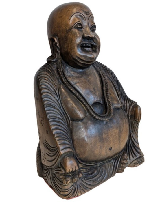 Oude, handgesneden houten lachende Boeddha (Budai) – Beeldhouwkunst, Wood (photo 2 of 8)