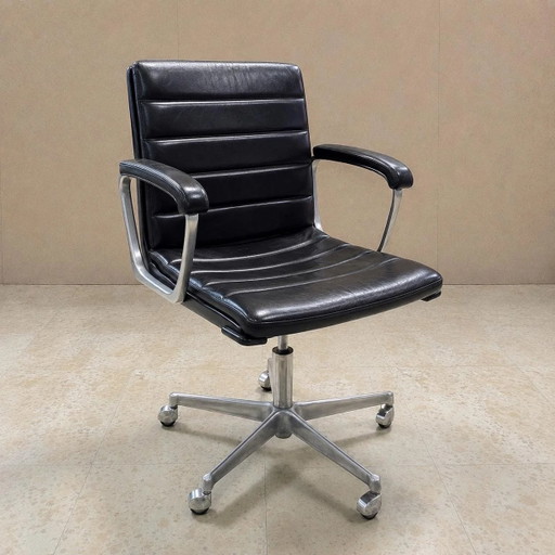Vintage Drabert Confer Bürostuhl aus schwarzem Leder | Mid Century Modern Space Age Drehstuhl | Designerstuhl der 1970er Jahre