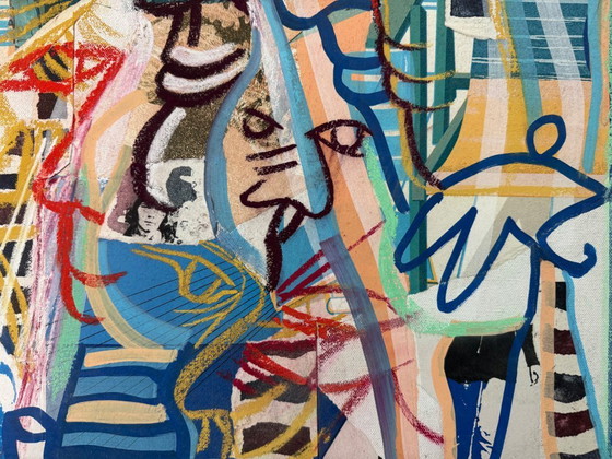 Image 1 of Thomas Van Der Linden ‘Terrace Chairs and Balcony’ – Mixed Media Collage on Canvas