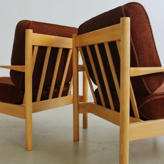 Image 1 of Een paar fauteuils uit Tsjechoslowakije, mid-century modern, vintage jaren 60/70, gerestaureerd.
