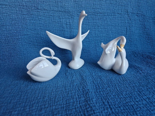 Tre statuette uccelli porcellana Hollohaza