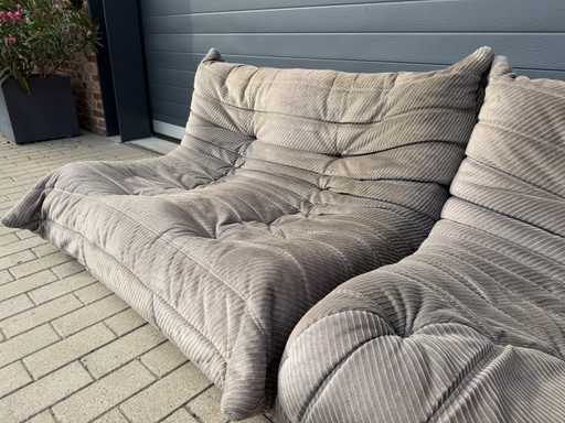 100% Authentic Ligne Roset Togo 2-seater & Corner Diagonal Striped Fabric – modulaire banken, Textile (photo 2 of 15)