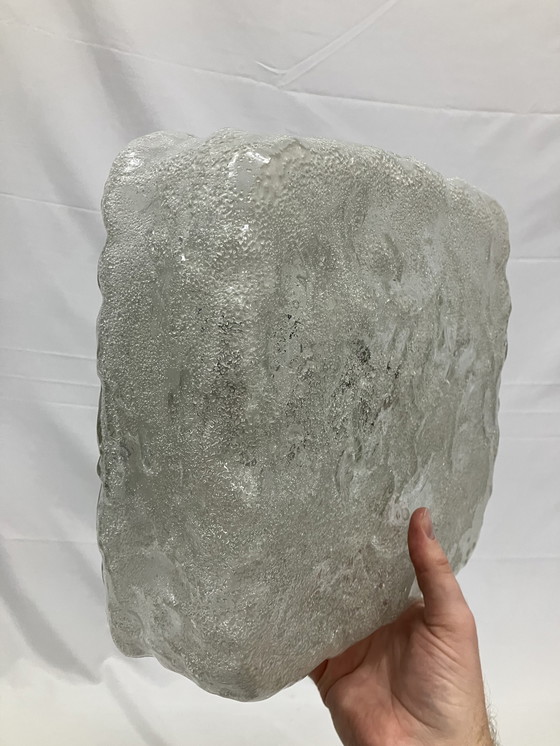 Image 1 of Vintage ijsglas vierkante plafondlamp jaren 70 design