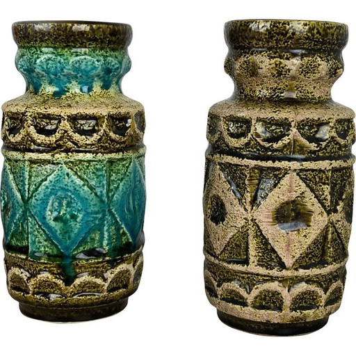Paire de vases de sol en céramique multicolore de Bay Ceramics, Allemagne 1960