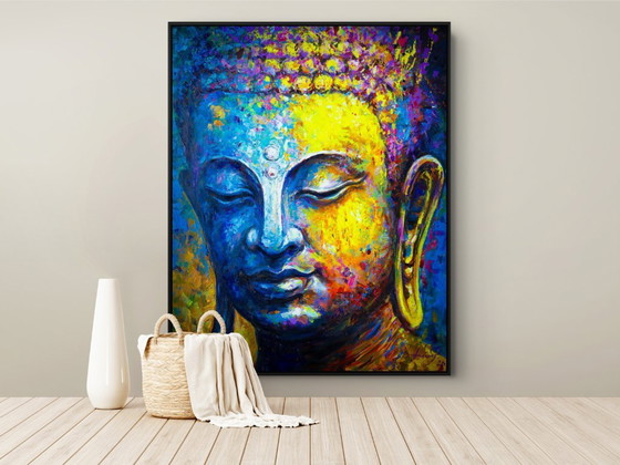 Image 1 of Unique hand-painted Buddha painting "Silent Strength" – Seksak Jaichumchen – 100 × 120 cm