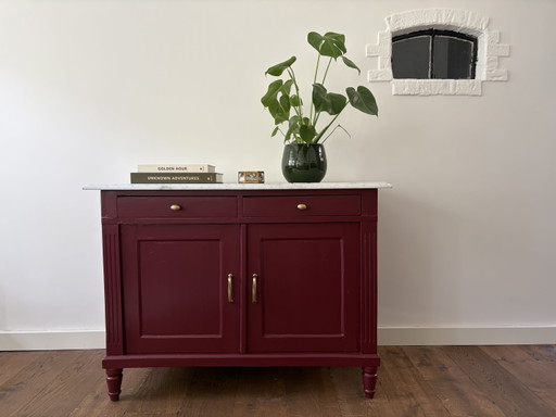 Bordeaux red sideboard with marble top