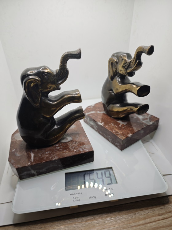 Pair of Art Deco Elephants – Sculpture, Marble, Metal (photo 14 of 15)
