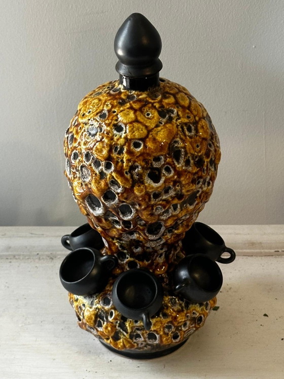 Émaux des Dunes enamelled ceramic liqueur set – 70s – Glass & Decanter, Vintage (photo 4 of 14)