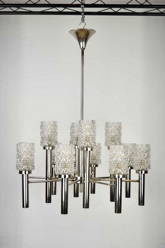 Image 1 of 1960s Vintage Chroom Kroonluchter Paolo Venini Stijl