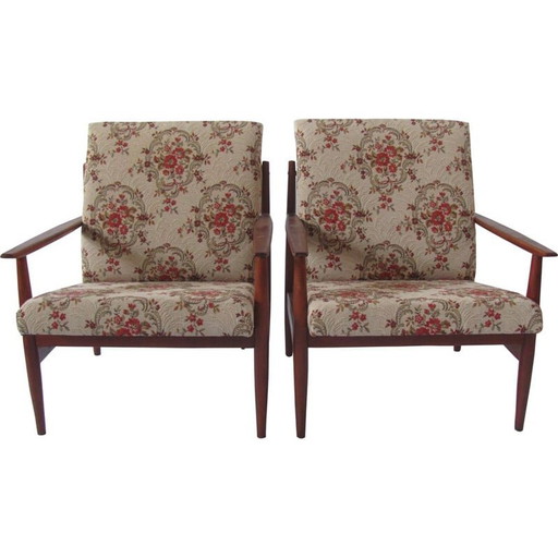 Coppia di poltrone vintage con motivo floreale per Ton, Cecoslovacchia 1960