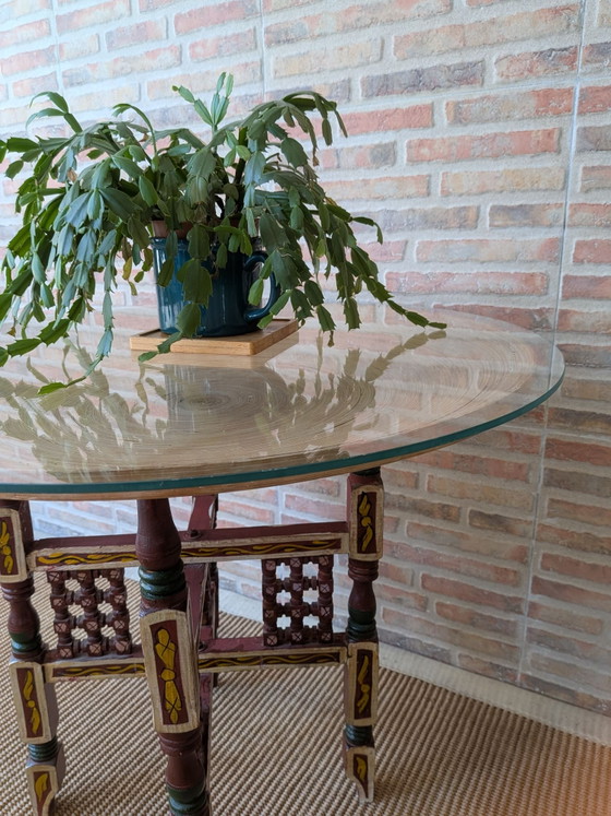 Arabischer Teetisch, Beistelltische, Glas, Holz, Beige (Foto 5 von 9)