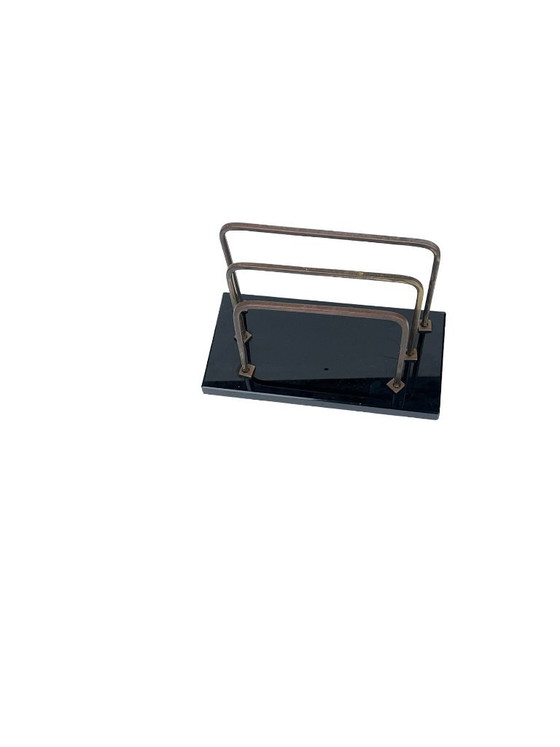 Art Deco / Bauhaus Letter Holder, Glass and Brass, 1930s. – Table accessories (photo 8 of 12)