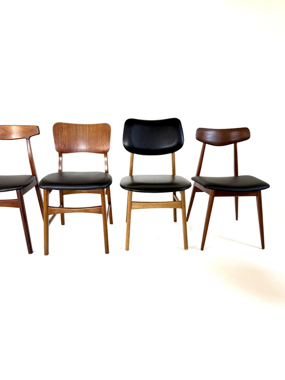 Image 1 of Set di 6 sedie da pranzo danesi, componibili e abbinabili, anni '60.