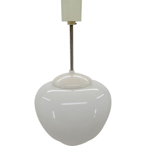 Lustre vintage en verre et bakélite blanche, Tchécoslovaquie 1960