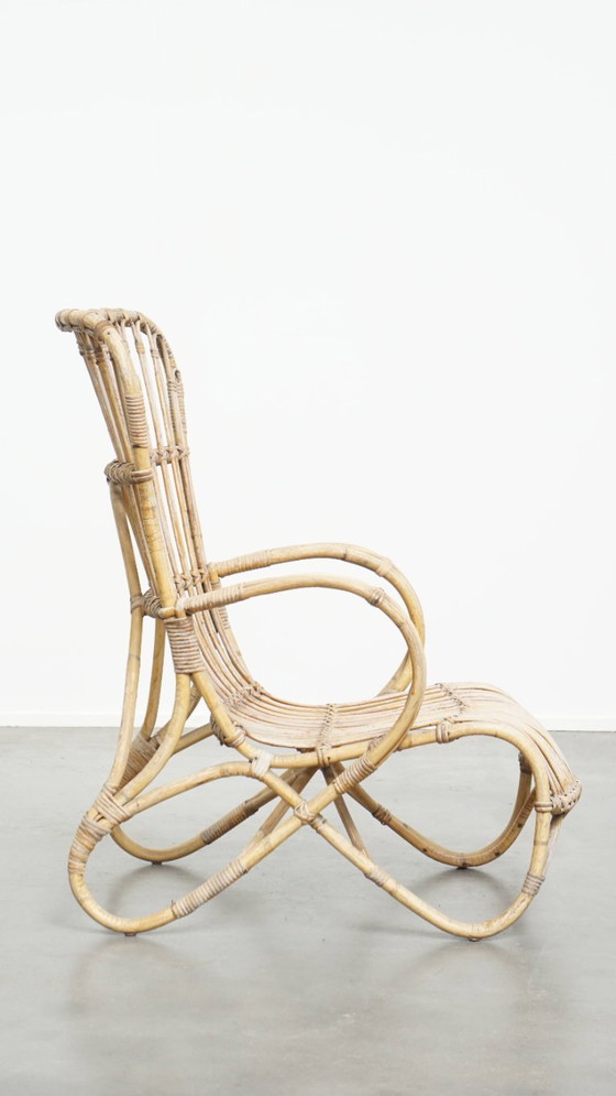 Image 1 of Dutch design rattan armchair from the 1950s with a high back