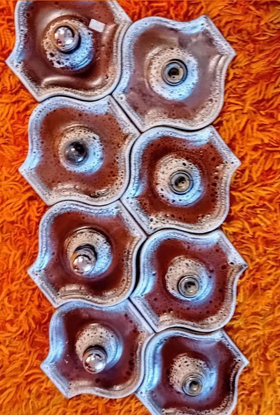 Image 1 of 7 Times Fatlava Brutalist Ceramic Wall Lights 1970s Vintage Space Age