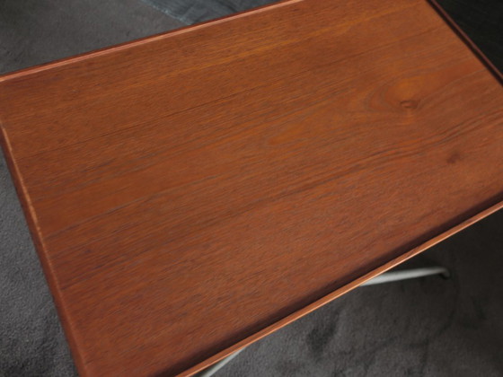 Danish Teak and Aluminium Adjustable Wine or Side Table, 1960s, Wood, Metal, Brown, Scandinavian (photo 2 of 14)