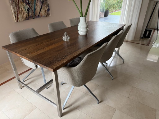 Table de salle à manger Wengé massif 240×100x76 cm – Piétement Inox