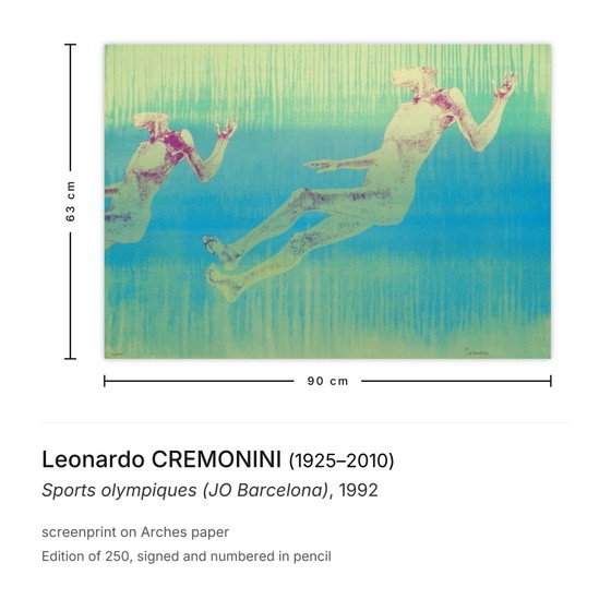 Leonardo Cremonini signierter Siebdruck Sports Olympiques (JO Barcelona) 1992 – Lithographien & Drucke, Paper (photo 3 of 5)