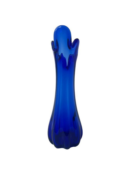 Image 1 of Taiwanese Design - Mid-Century Modern Blue Finger Swung Glass Vase