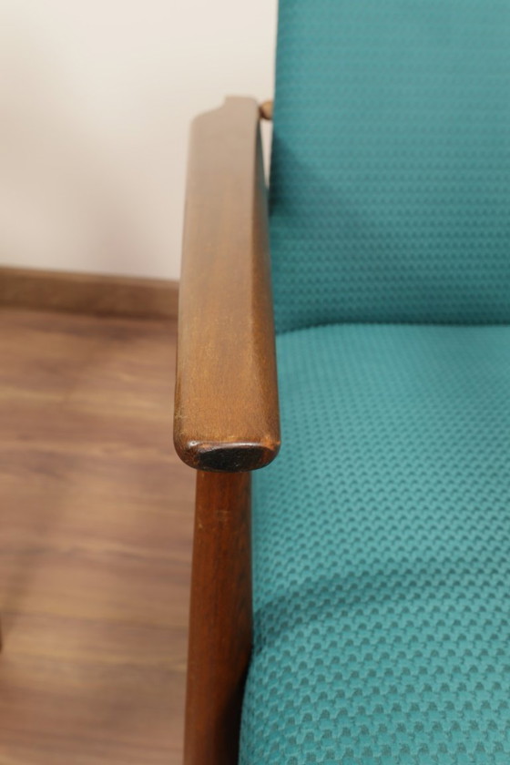 Image 1 of Vintage armchair teal fabric design by H.Lis