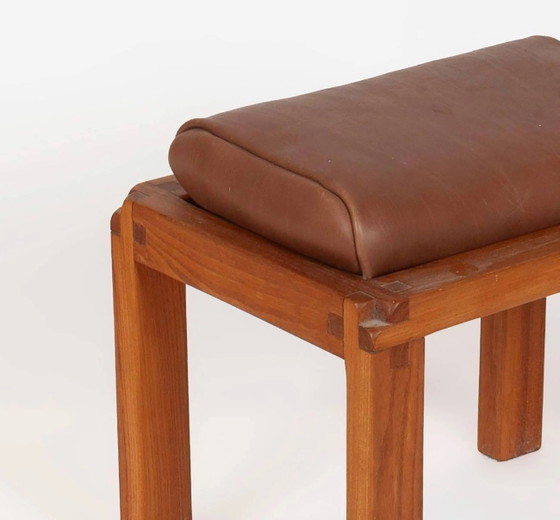Pierre Chapo, coiffeuse, tabouret et pouf 1989, Bureaux, Cuir, Bois, Marron, Design (photo 6 sur 8)