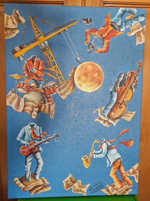 Surreal painting by Italian artist Alessandro Sala, hand-signed, 50x70 cm