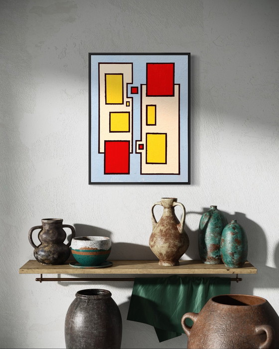 Image 1 of Shozo Hirai - Rare constructivist painting on panel circa 1980