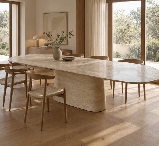 Solid oval travertine dining table, natural stone table, NDONI Natursteine, Beige, Minimalisme (photo 4 of 8)