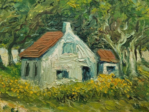Oil painting on canvas “Dream House”, 1977 – Dr. Heinz Beisker (1908–1991) – Düsseldorf School