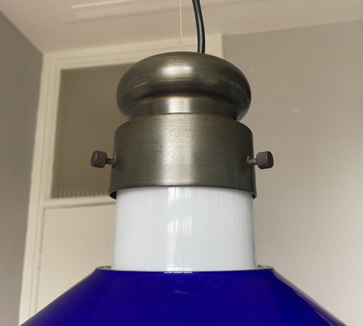 Vintage Danish pendant lamp with cobalt blue shade