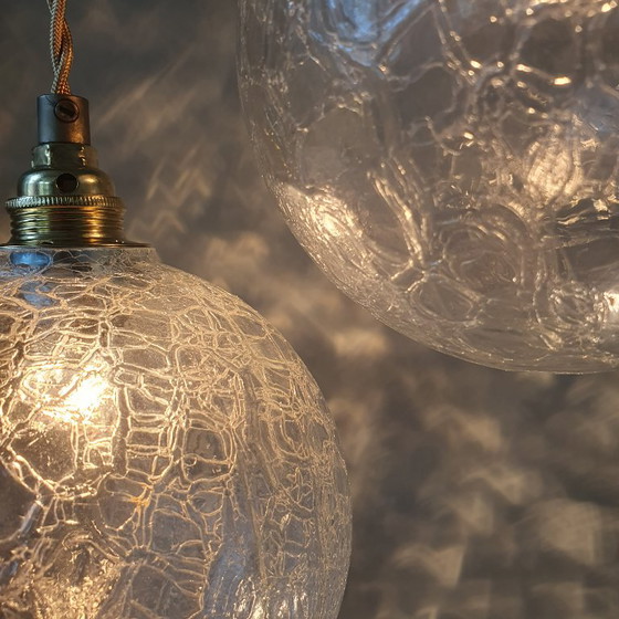 Set (3) Vintage Crackle Glass Sfera / Lampade a sospensione - Midcentury – Metal (photo 11 of 21)