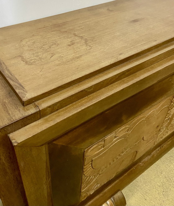 Image 1 of Exceptional French Brutalist Solid Wood Sideboard with Sculpted Doors, 1950s