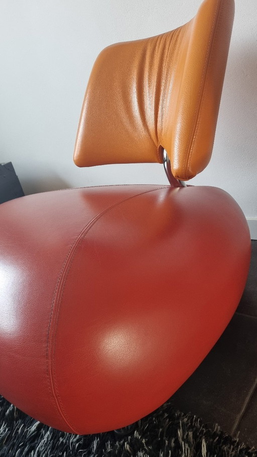 Leolux Palone en cuir rouge et orange doux