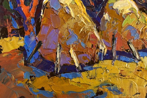 Image 1 of Original Oil Painting Fall Forest Landscape Autumn silence