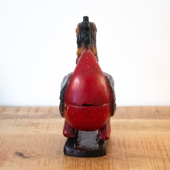 Image 1 of Statuetta vintage in legno raffigurante un drago/gallo, in una scatola unica, arte popolare asiatica.