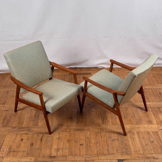 Image 1 of Paar volledig gerenoveerde Tsjechoslowaakse Interier eiken fauteuils, jaren 1960 - Mid Century Modern