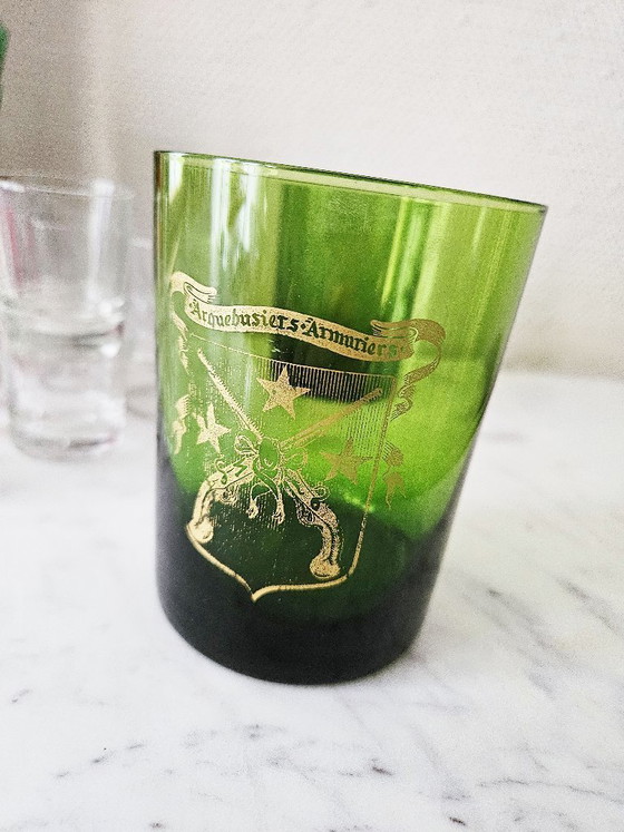 Image 1 of Heleboel 22 Vintage Bistro Collection Shot, Digestif, Arquebusiers Reims Amber Groen Rood