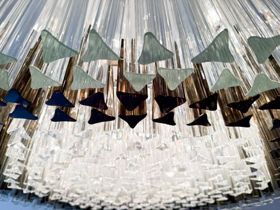 Image 1 of Weelderige kroonluchter van Paolo Venini voor Vivarini, Muranoglas/Prismaglas, Italië, jaren 70, op maat gemaakt