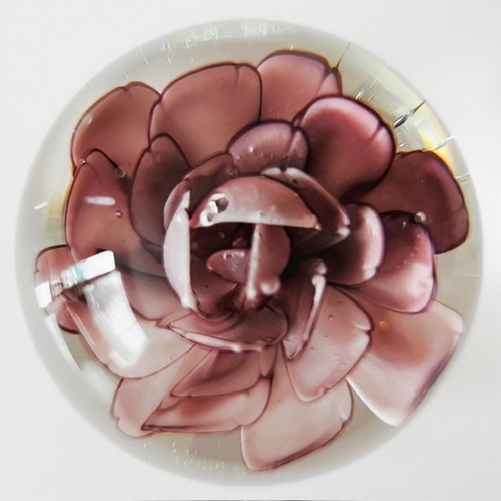 Image 1 of Vintage Glass Paperweight Purple Flower Hollywood Regency