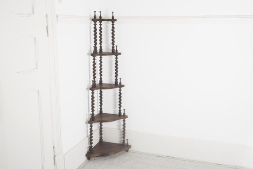Étagère d'angle traditionnelle Barley Twist en ébène foncé, vitrine vintage en bois massif