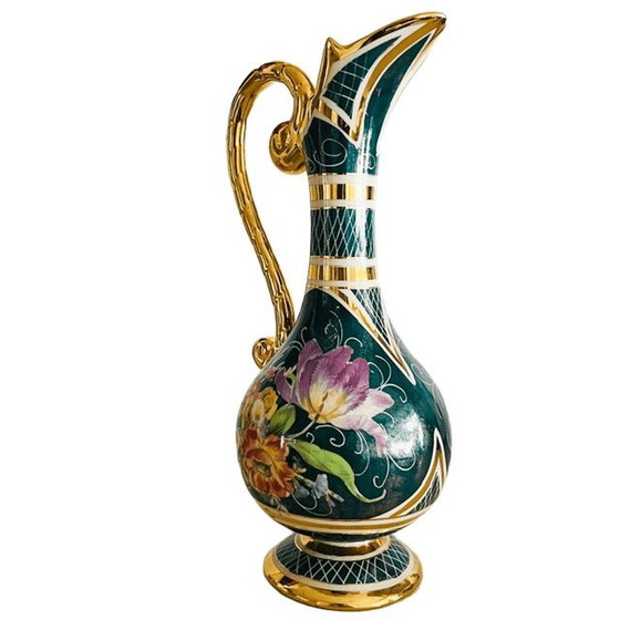 Image 1 of Vintage hand-painted Baroque floral vase H. Bequet jug 35 cm 1950s