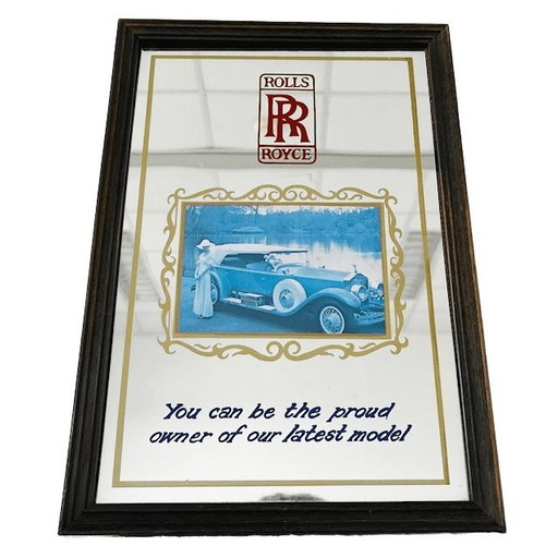 Specchio pubblicitario Rolls Royce d'epoca, memorabilia degli anni '70